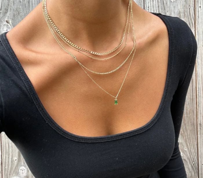 Golden Hour Set — 4 Luxe Layers + Emerald Pendant