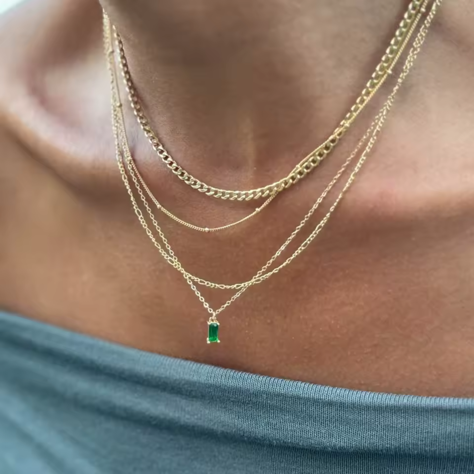 Golden Hour Set — 4 Luxe Layers + Emerald Pendant