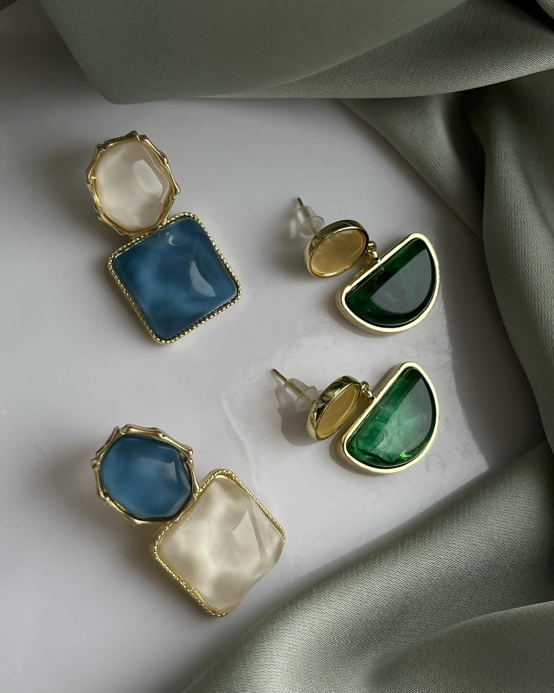 Orbia Earrings — Blue & Pearl Geometric Drop