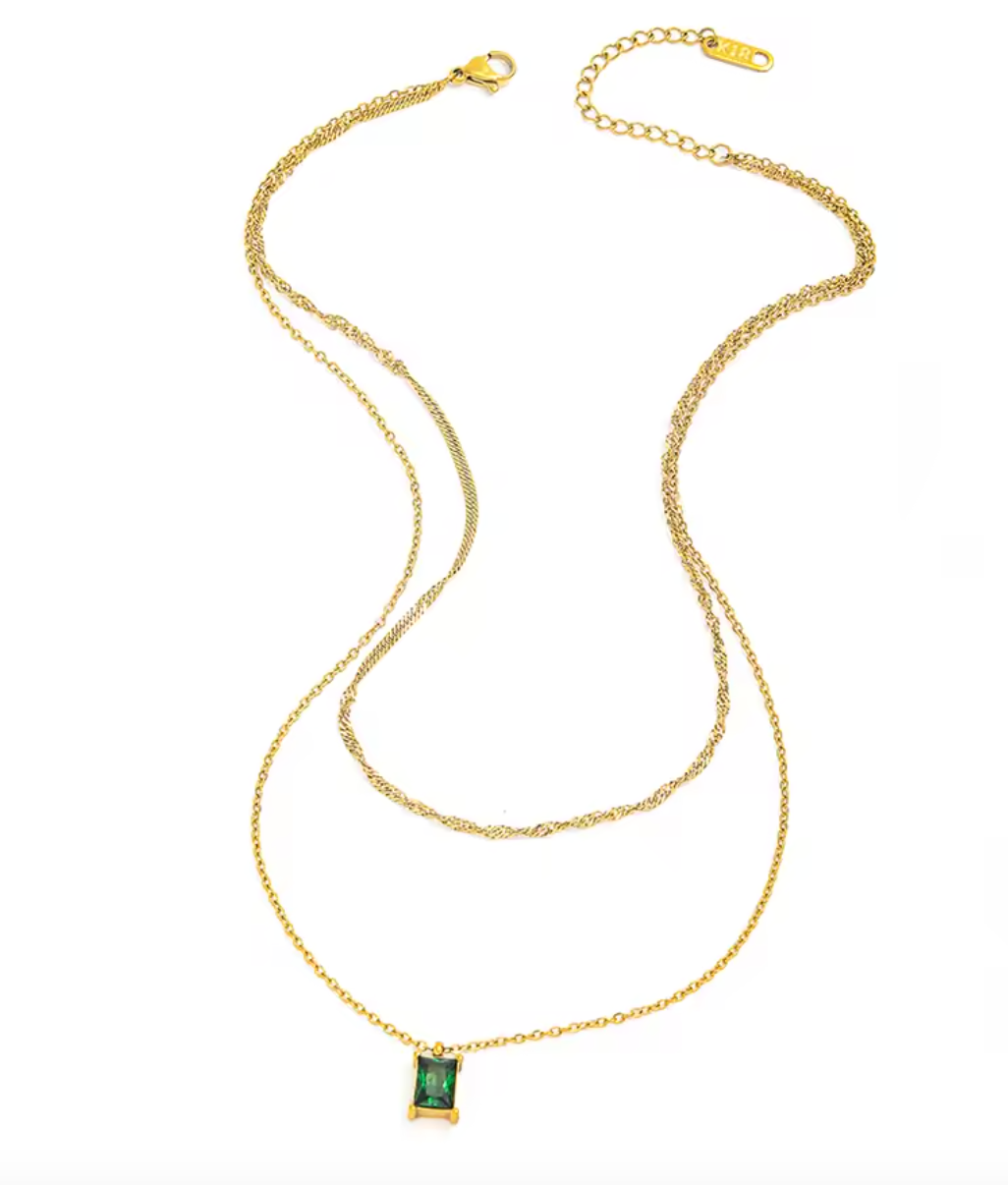 Golden Hour Duo — Layered Emerald & Gold Necklace Set
