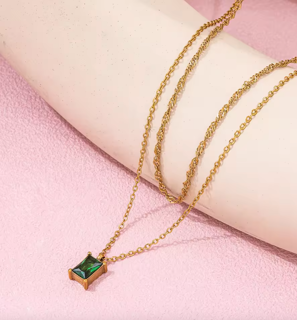 Golden Hour Duo — Layered Emerald & Gold Necklace Set