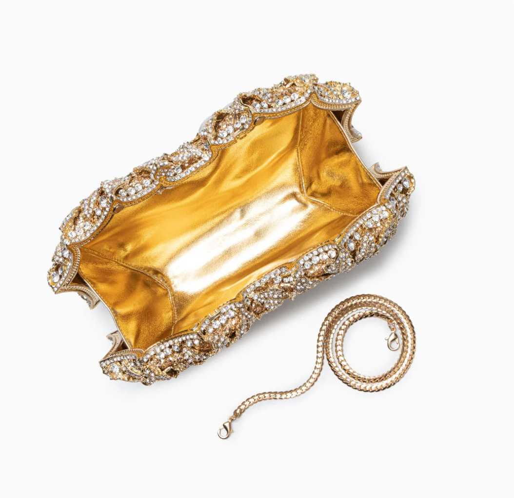 Cecilia Handbag – Gold Rose Jewel Clutch
