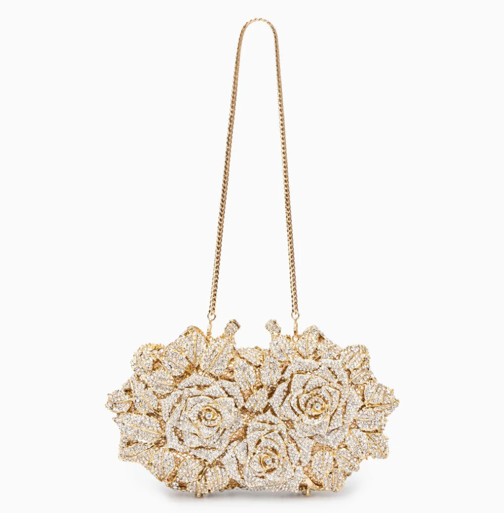 Cecilia Handbag – Gold Rose Jewel Clutch