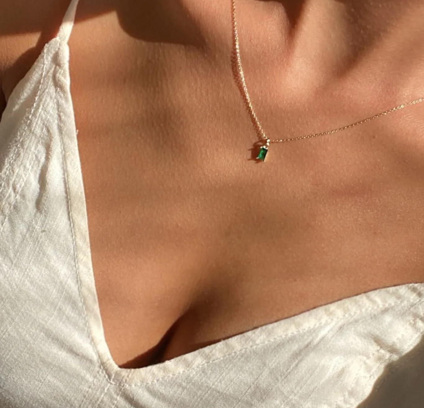 Aurora Necklace — Emerald Charm in Gold